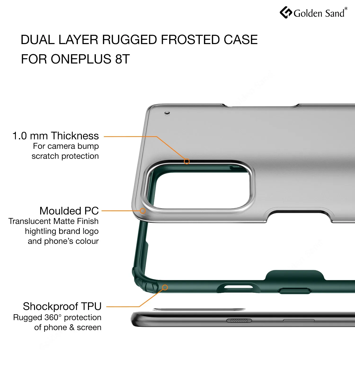 Rugged Frosted Series Semi Transparent PC Shock Proof Slim Back Cover for OnePlus 8T, One Plus 9R, Green