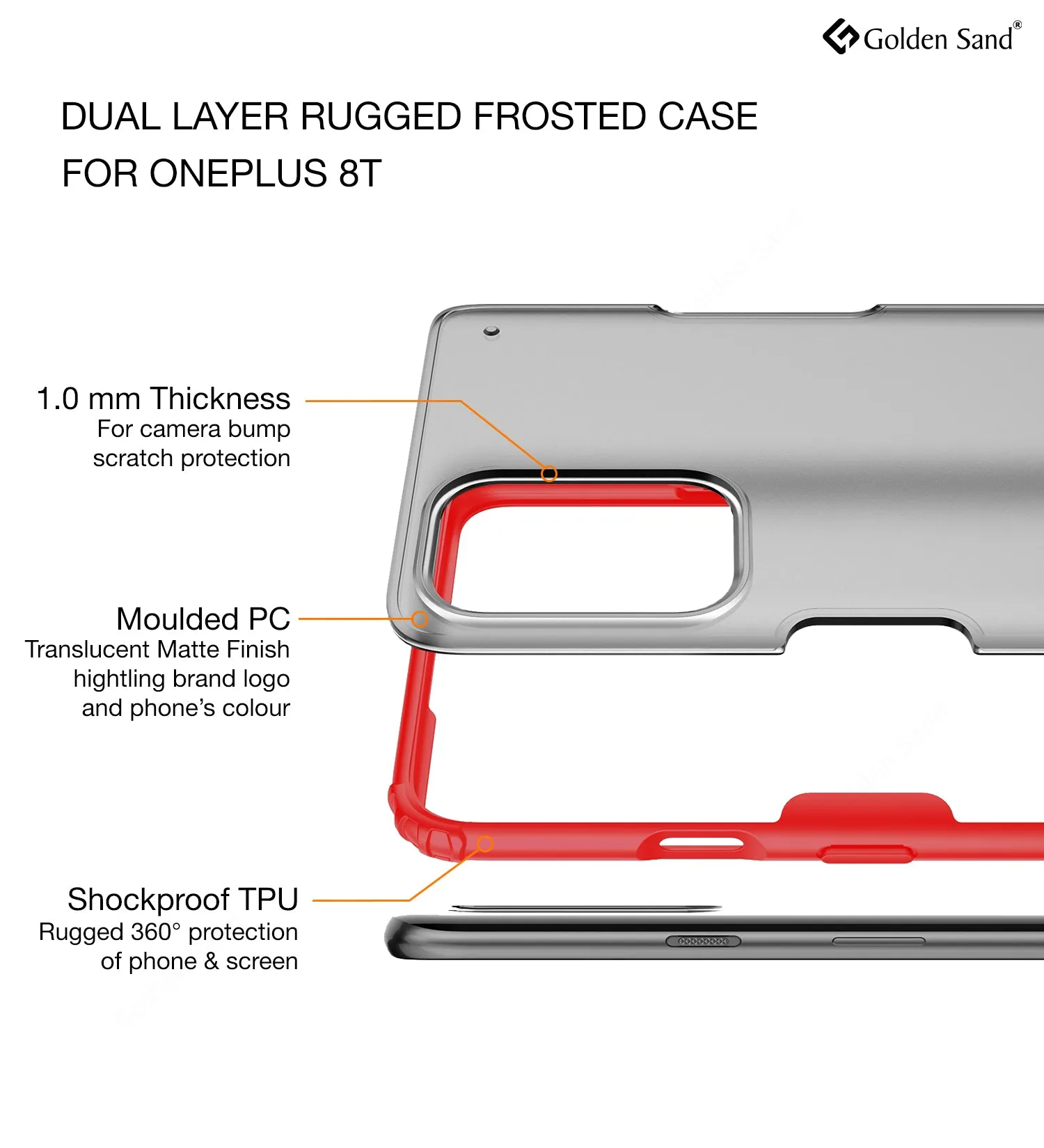 Rugged Frosted Series Semi Transparent PC Shock Proof Slim Back Cover for OnePlus 8T, One Plus 9R, Red