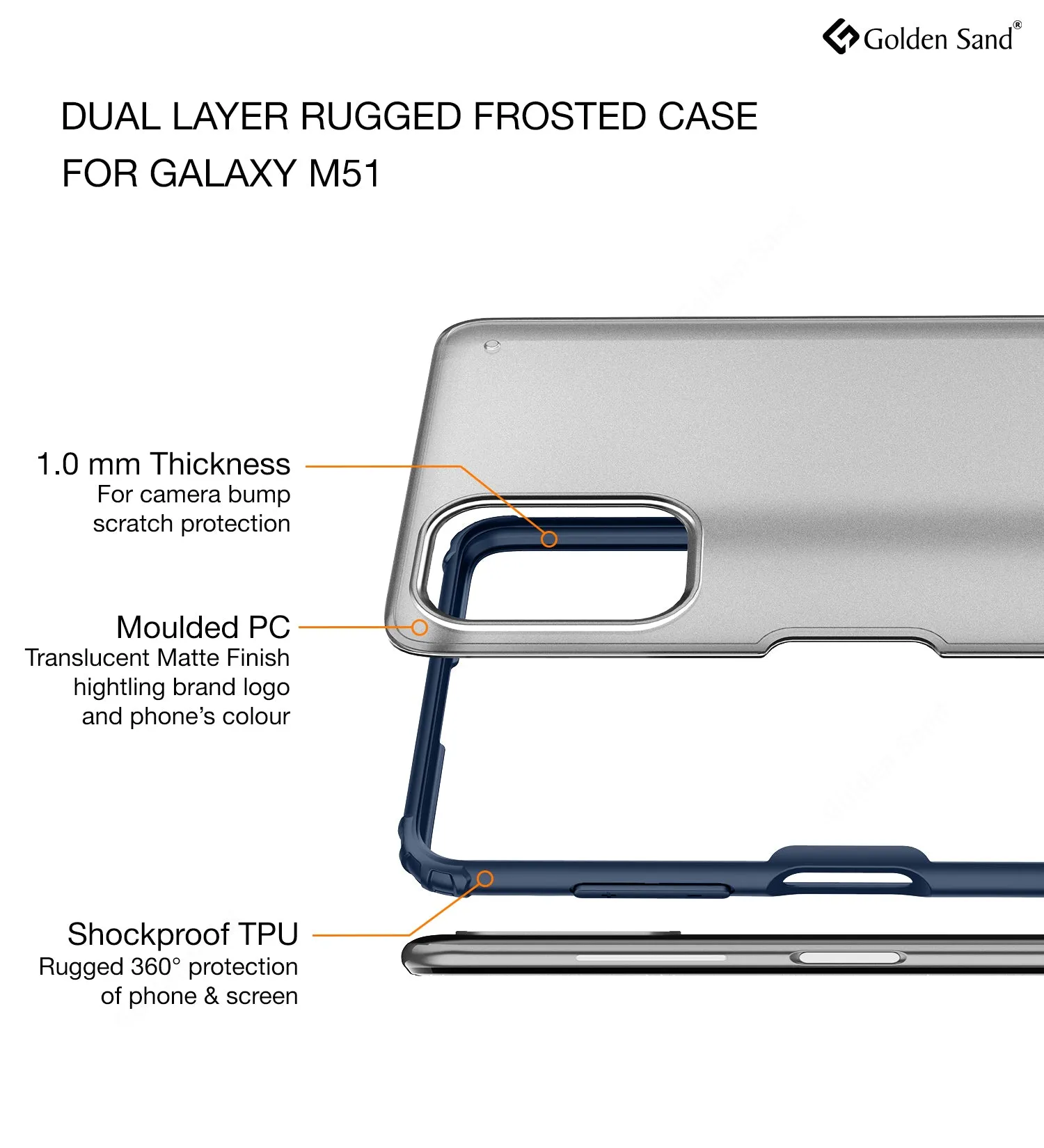 Rugged Frosted Series Semi Transparent PC Shock Proof Slim Back Cover for Samsung Galaxy M51, Blue