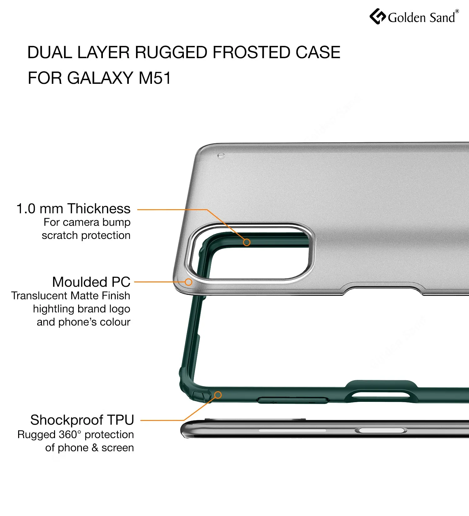 Rugged Frosted Series Semi Transparent PC Shock Proof Slim Back Cover for Samsung Galaxy M51, Green