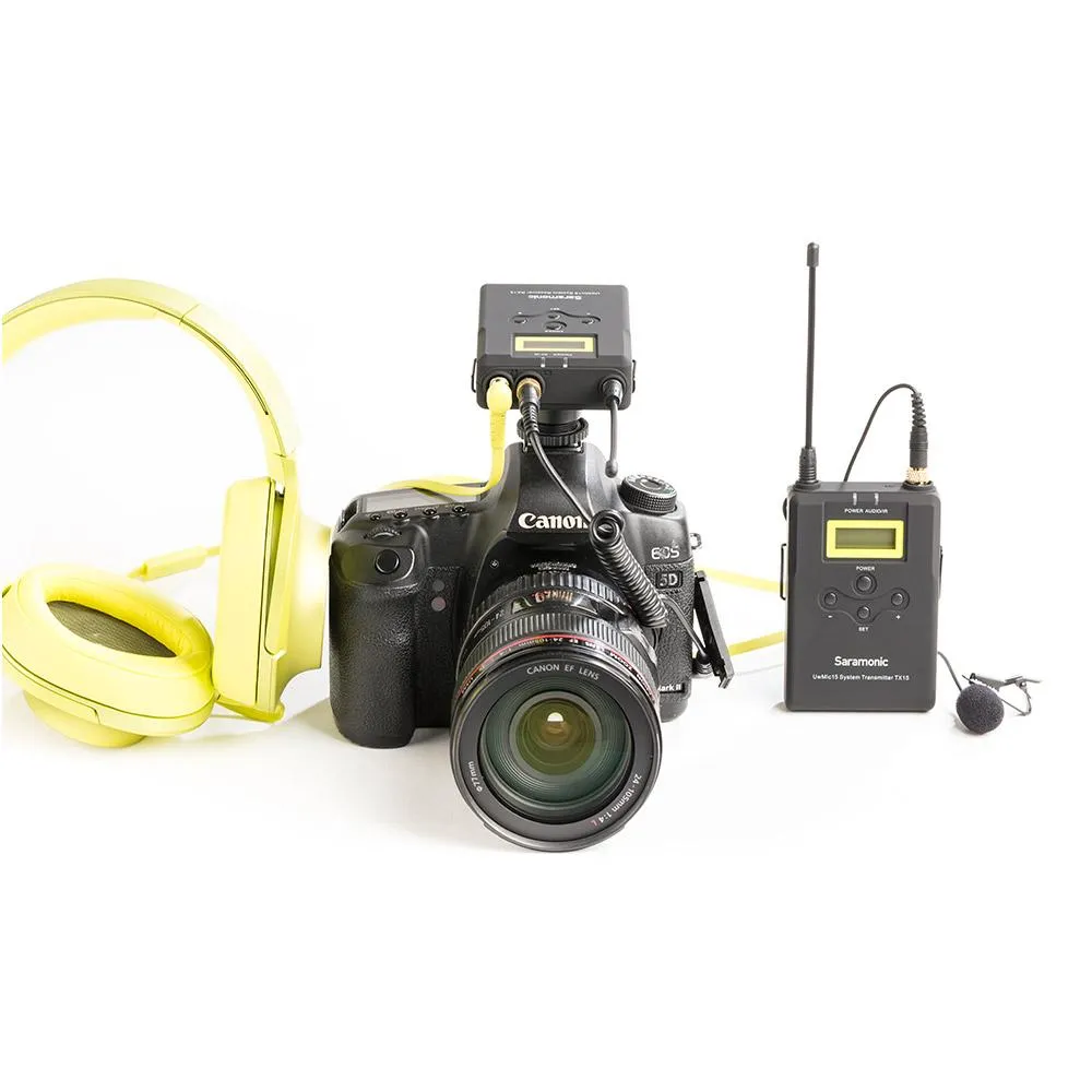 SARAMONIC UWMIC15 16-CHANNEL UHF WIRELESS LAVALIER MICROPHONE SYSTEM WITH PORTABLE CAMERA-MOUNTABLE WIRELESS RECEIVER