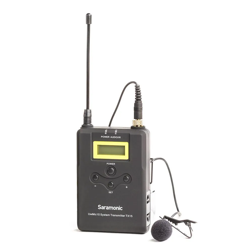 SARAMONIC UWMIC15 16-CHANNEL UHF WIRELESS LAVALIER MICROPHONE SYSTEM WITH PORTABLE CAMERA-MOUNTABLE WIRELESS RECEIVER