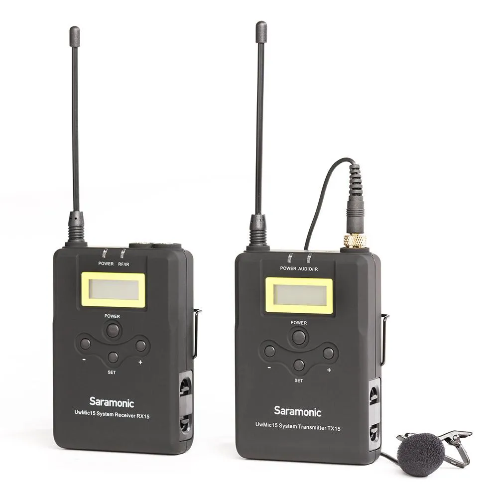 SARAMONIC UWMIC15 16-CHANNEL UHF WIRELESS LAVALIER MICROPHONE SYSTEM WITH PORTABLE CAMERA-MOUNTABLE WIRELESS RECEIVER