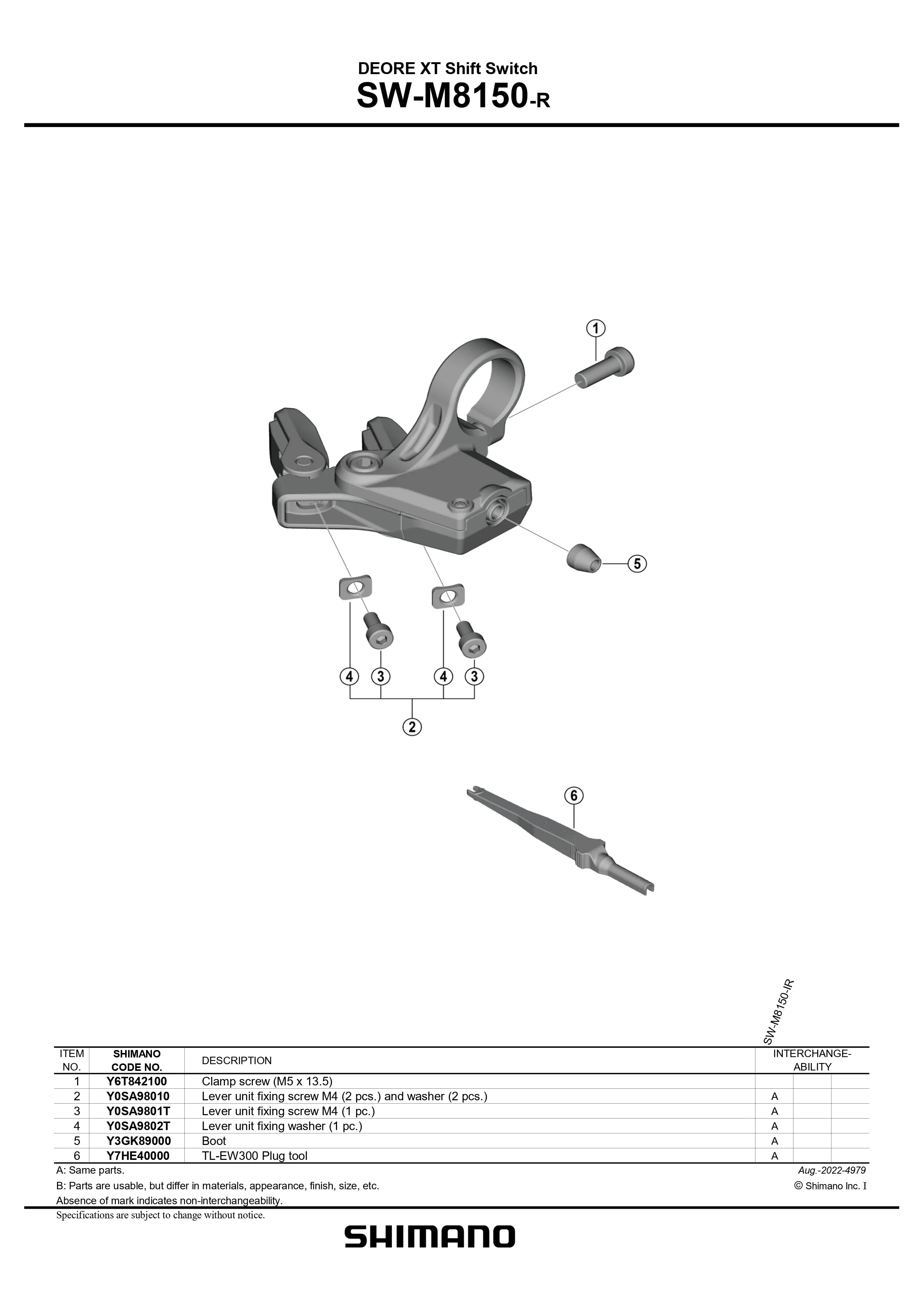 SHIMANO Deore XT Di2 SW-M8150 Shift Switch Right 11/12 Speed