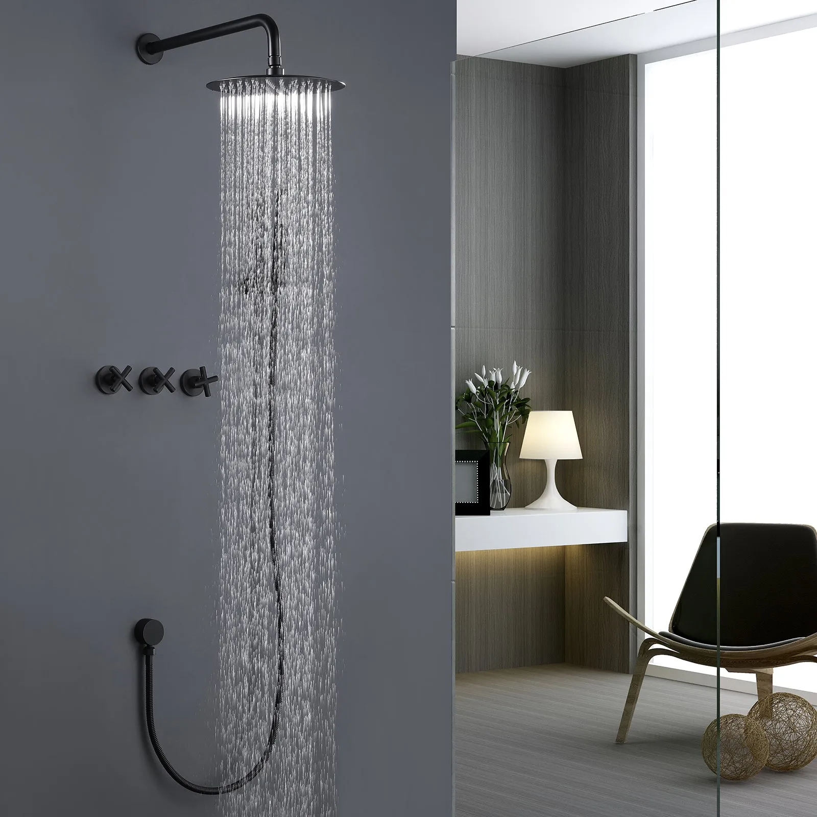 Shower Faucet Set with 10 Inch High Pressure Rain Showerhead and Handheld Spray RB0870