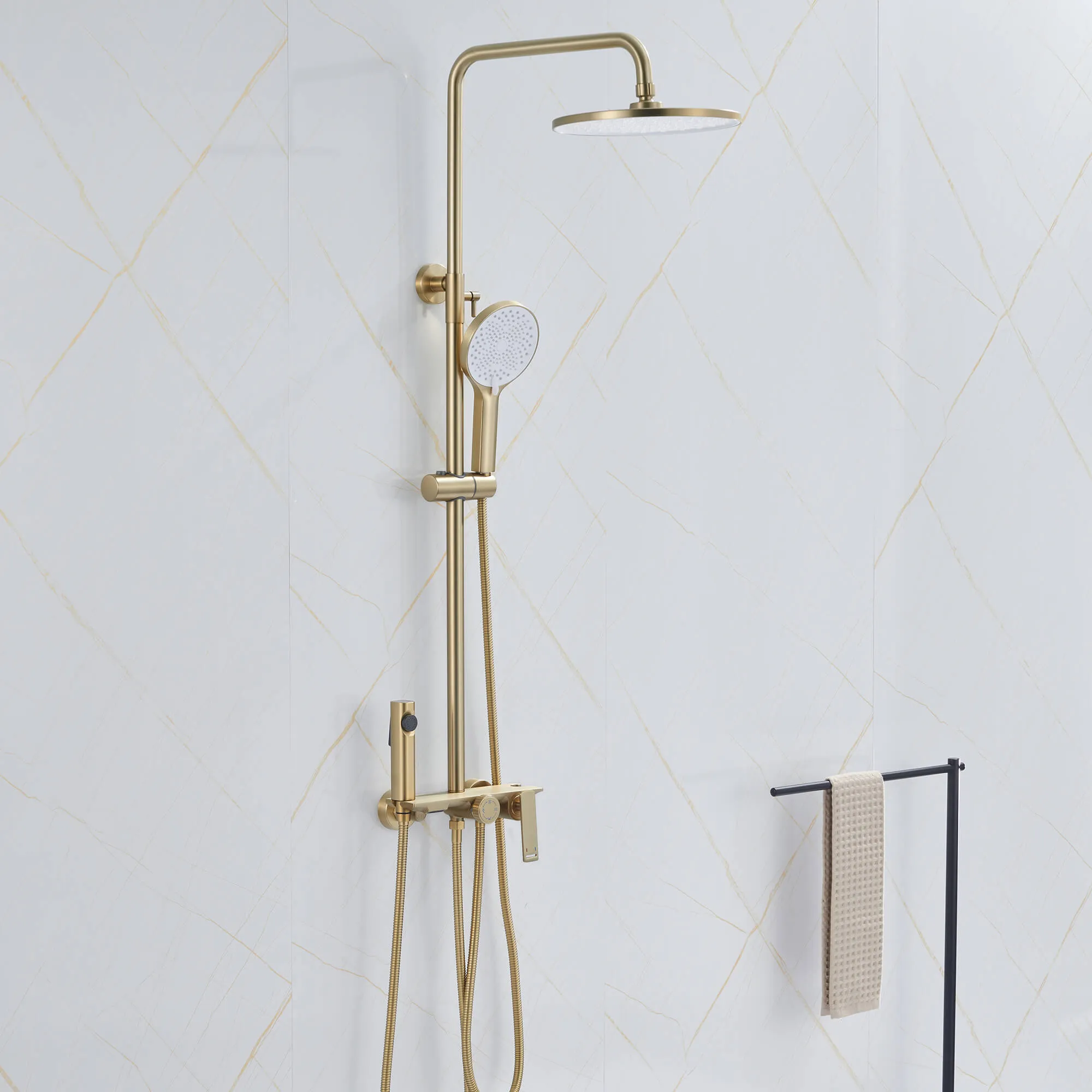 Shower System 4-Function Exposed Shower Faucet Set with Bidet Sprayer and Tub Spout JK0103
