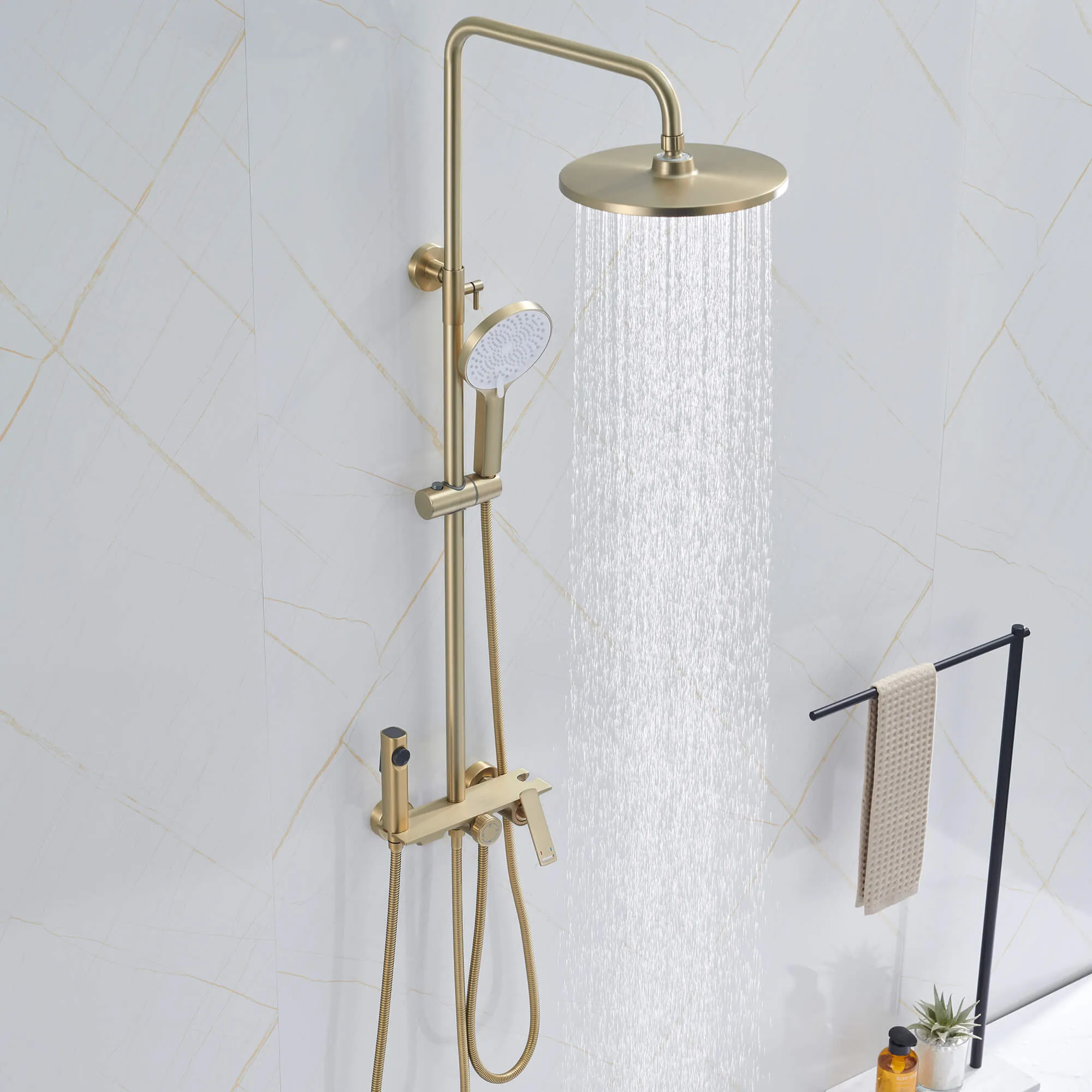 Shower System 4-Function Exposed Shower Faucet Set with Bidet Sprayer and Tub Spout JK0103