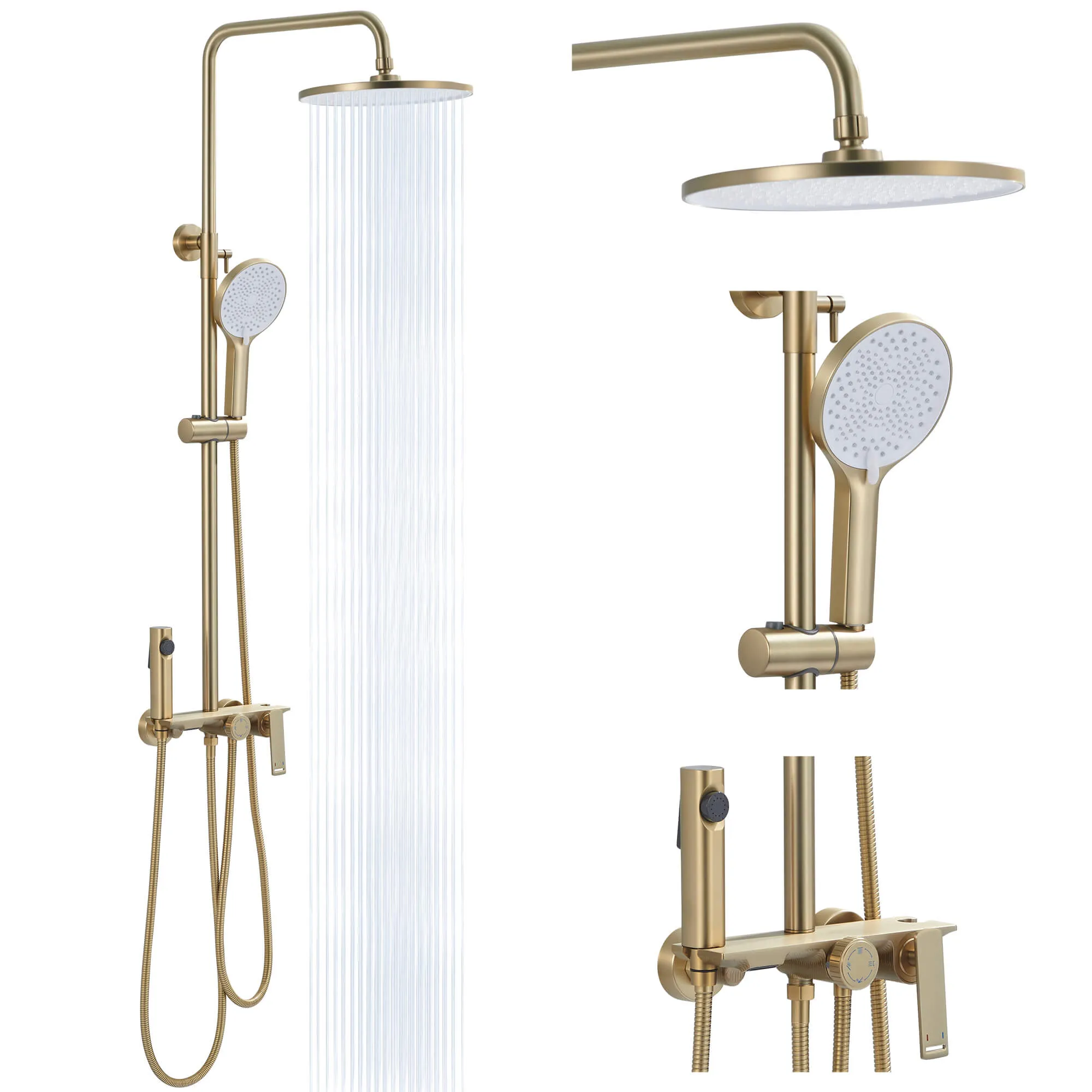 Shower System 4-Function Exposed Shower Faucet Set with Bidet Sprayer and Tub Spout JK0103