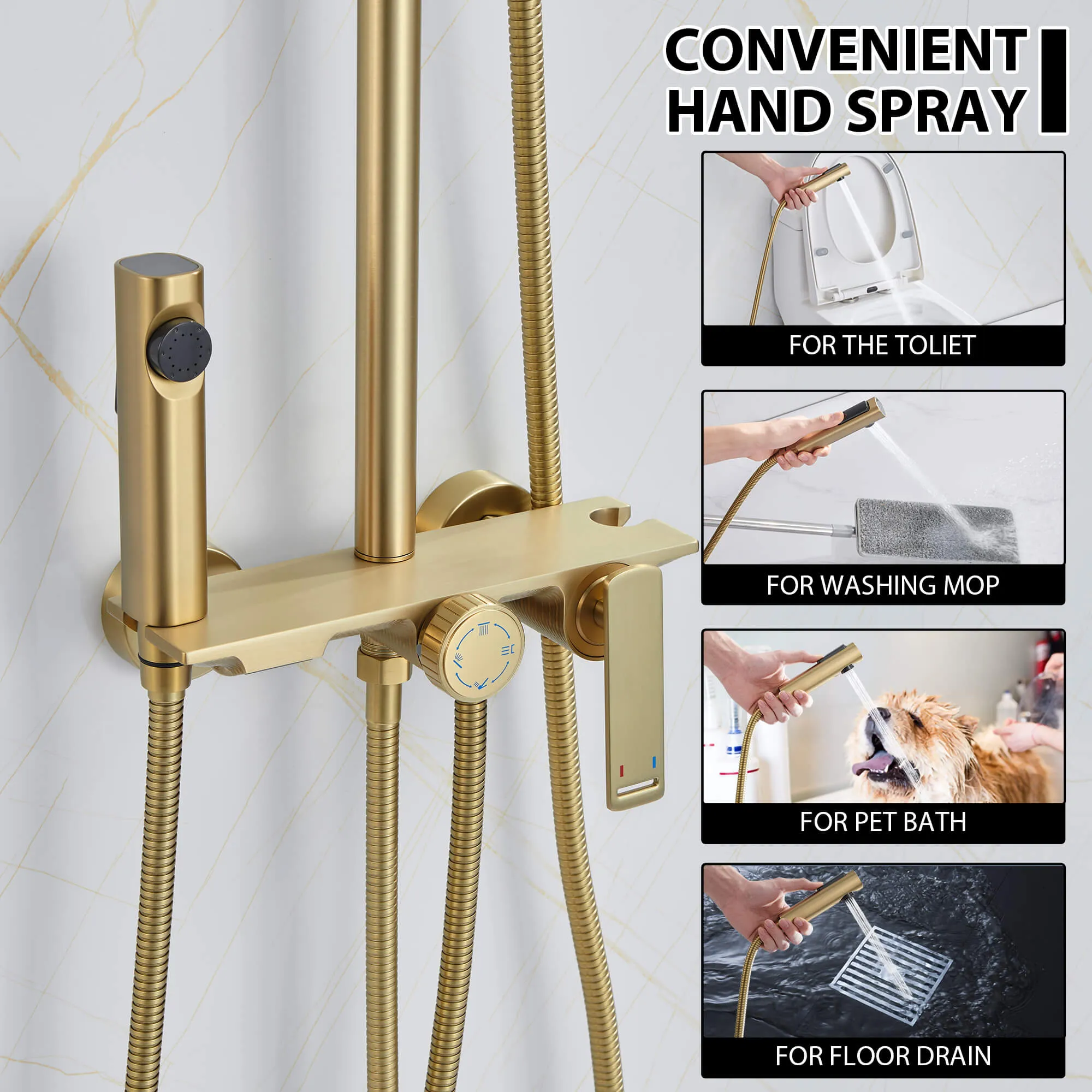 Shower System 4-Function Exposed Shower Faucet Set with Bidet Sprayer and Tub Spout JK0103