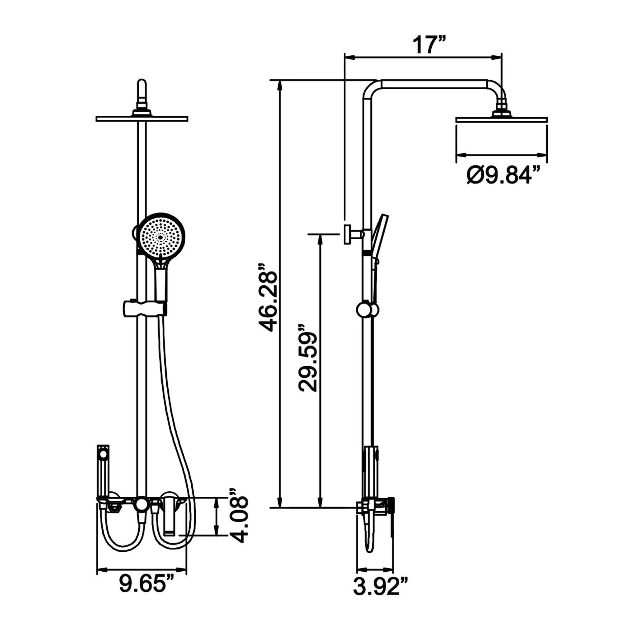 Shower System 4-Function Exposed Shower Faucet Set with Bidet Sprayer and Tub Spout JK0103