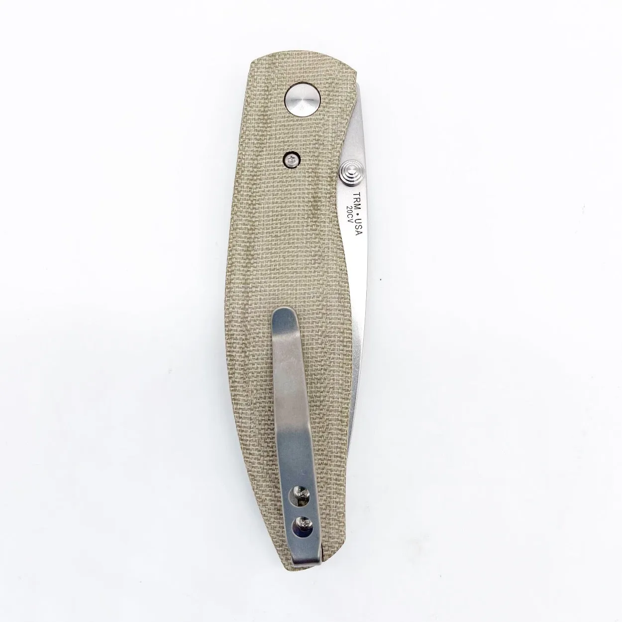 Three Rivers Mfg ATOM Linerlock 3.5" Tumbled CPM-20CV Micarta 3D Contoured Scales