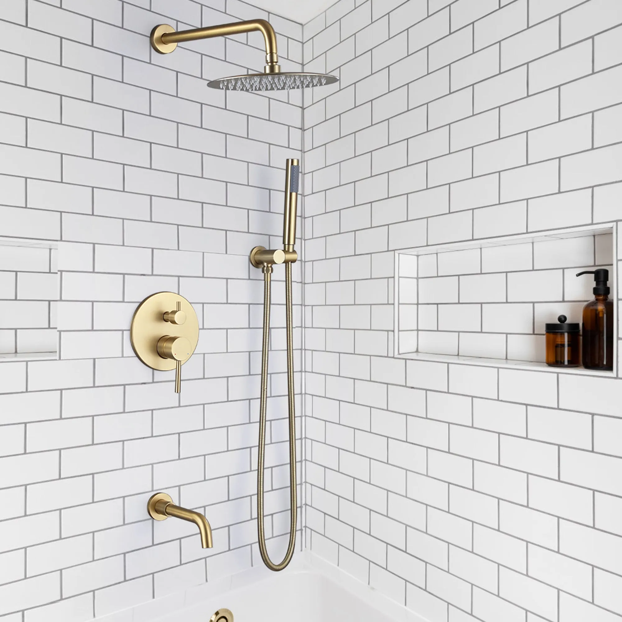 Tub Shower Faucet Set Complete Rain Shower System with Tub Spout