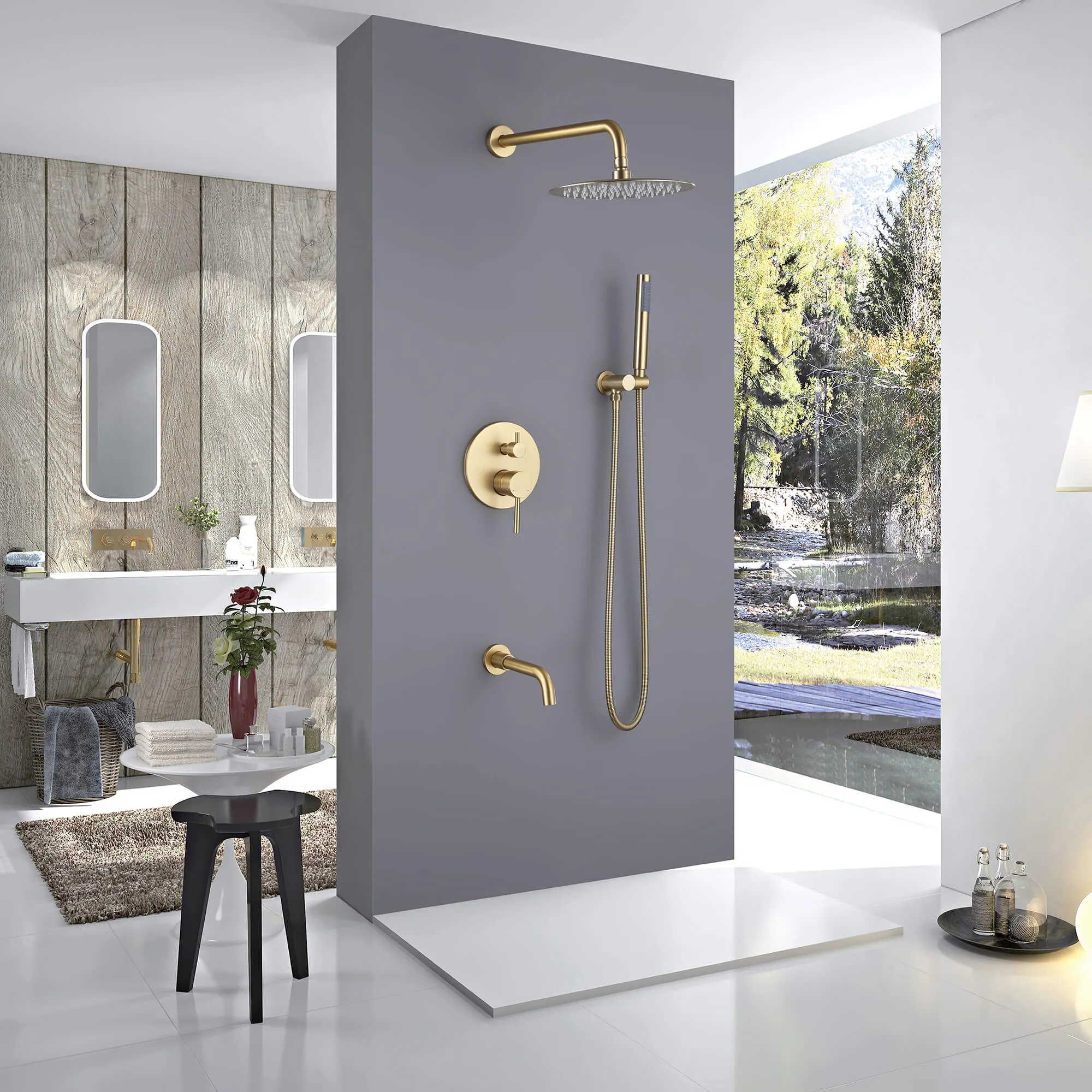Tub Shower Faucet Set Complete Rain Shower System with Tub Spout