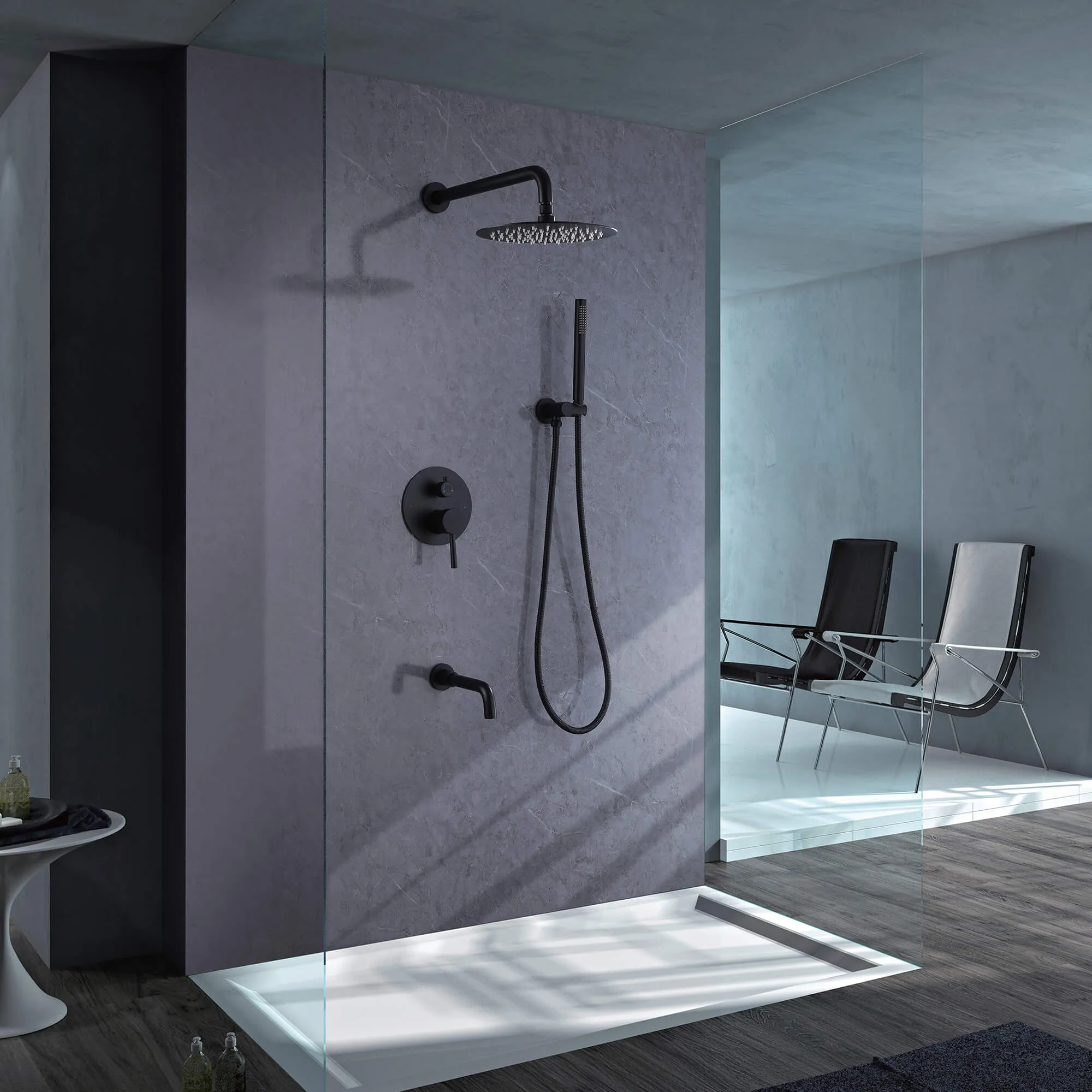 Tub Shower Faucet Set Complete Rain Shower System with Tub Spout