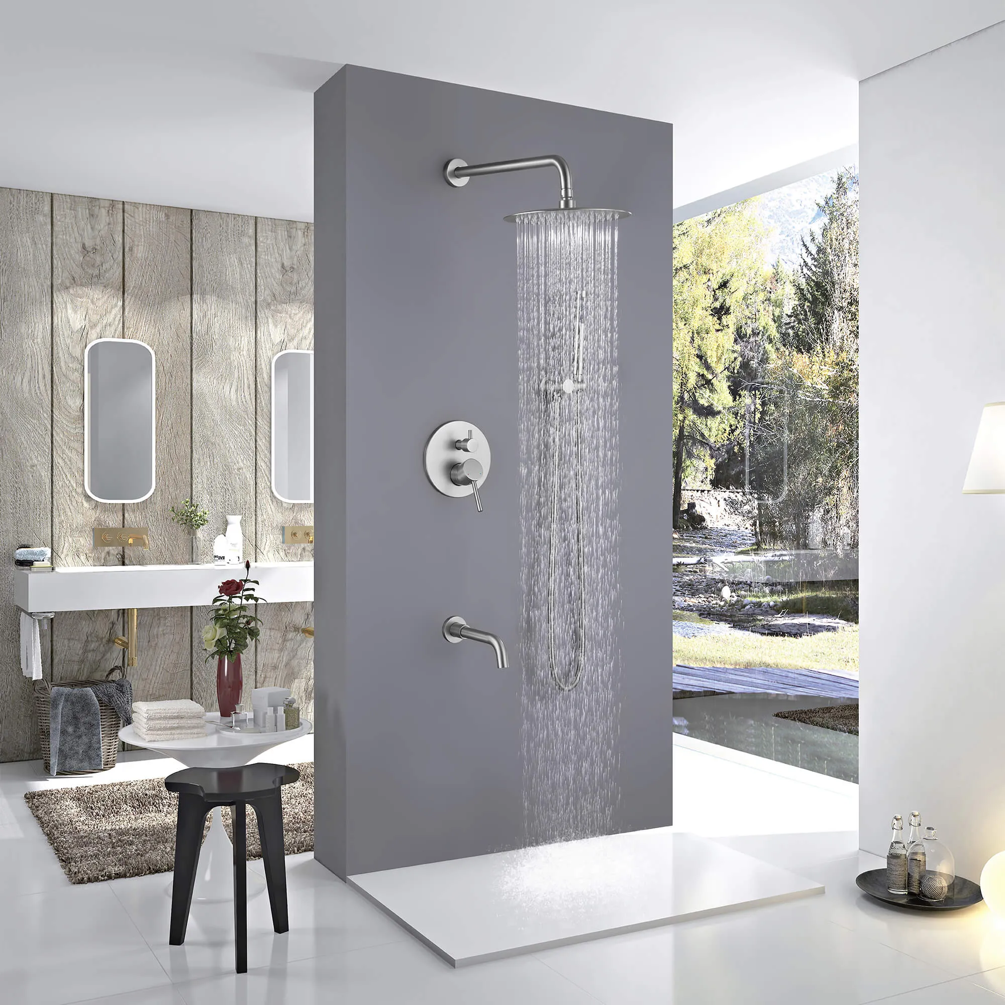 Tub Shower Faucet Set Complete Rain Shower System with Tub Spout