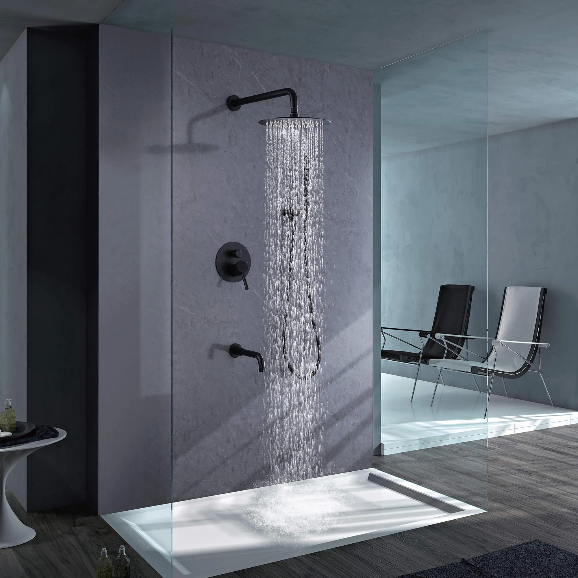 Tub Shower Faucet Set Complete Rain Shower System with Tub Spout