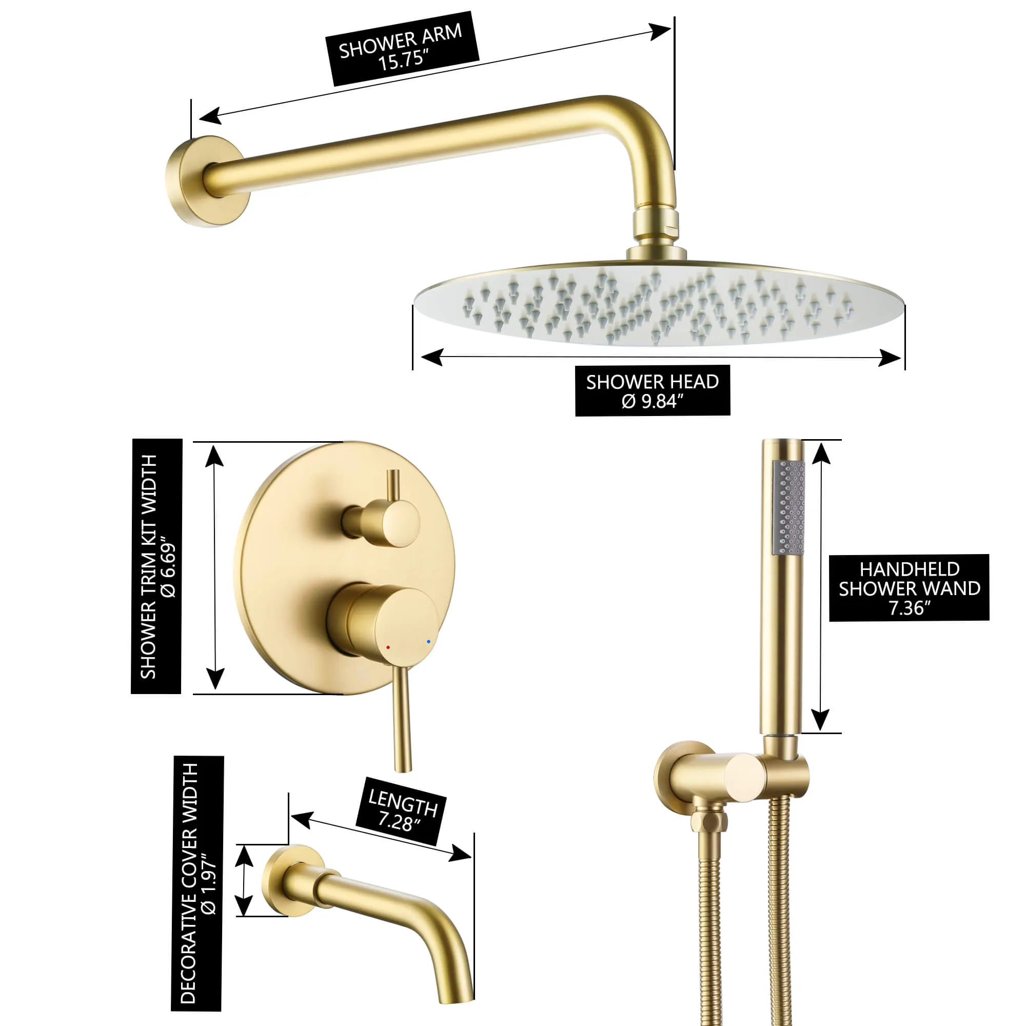 Tub Shower Faucet Set Complete Rain Shower System with Tub Spout