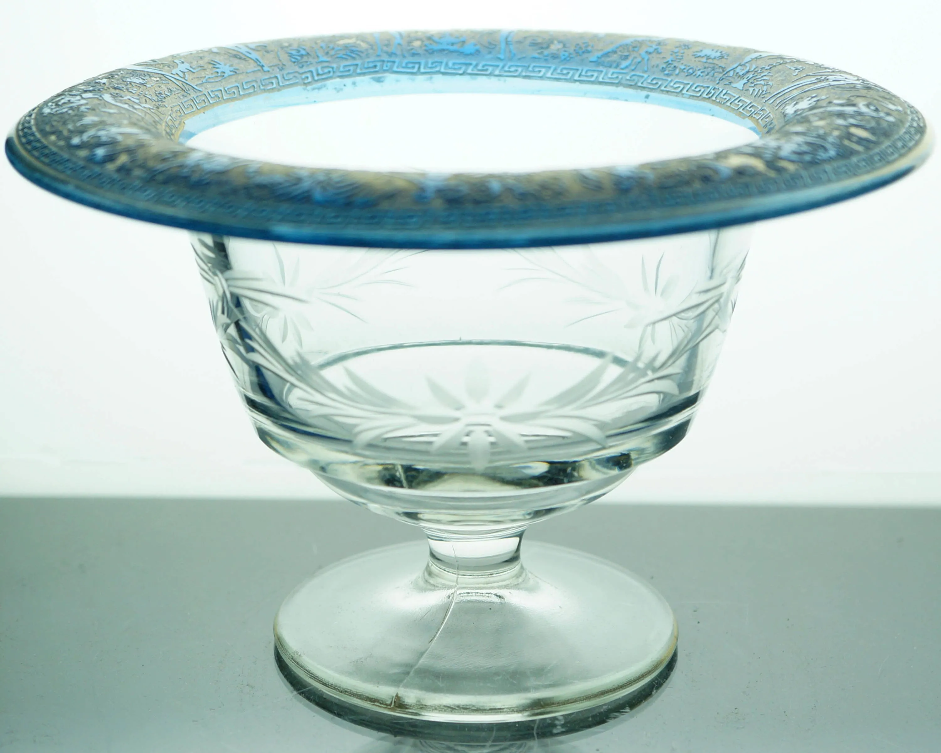 Vintage 1920s Oroplastic Etched Glass Mayonnaise Bowl Greek Nude Figures Moser Walther