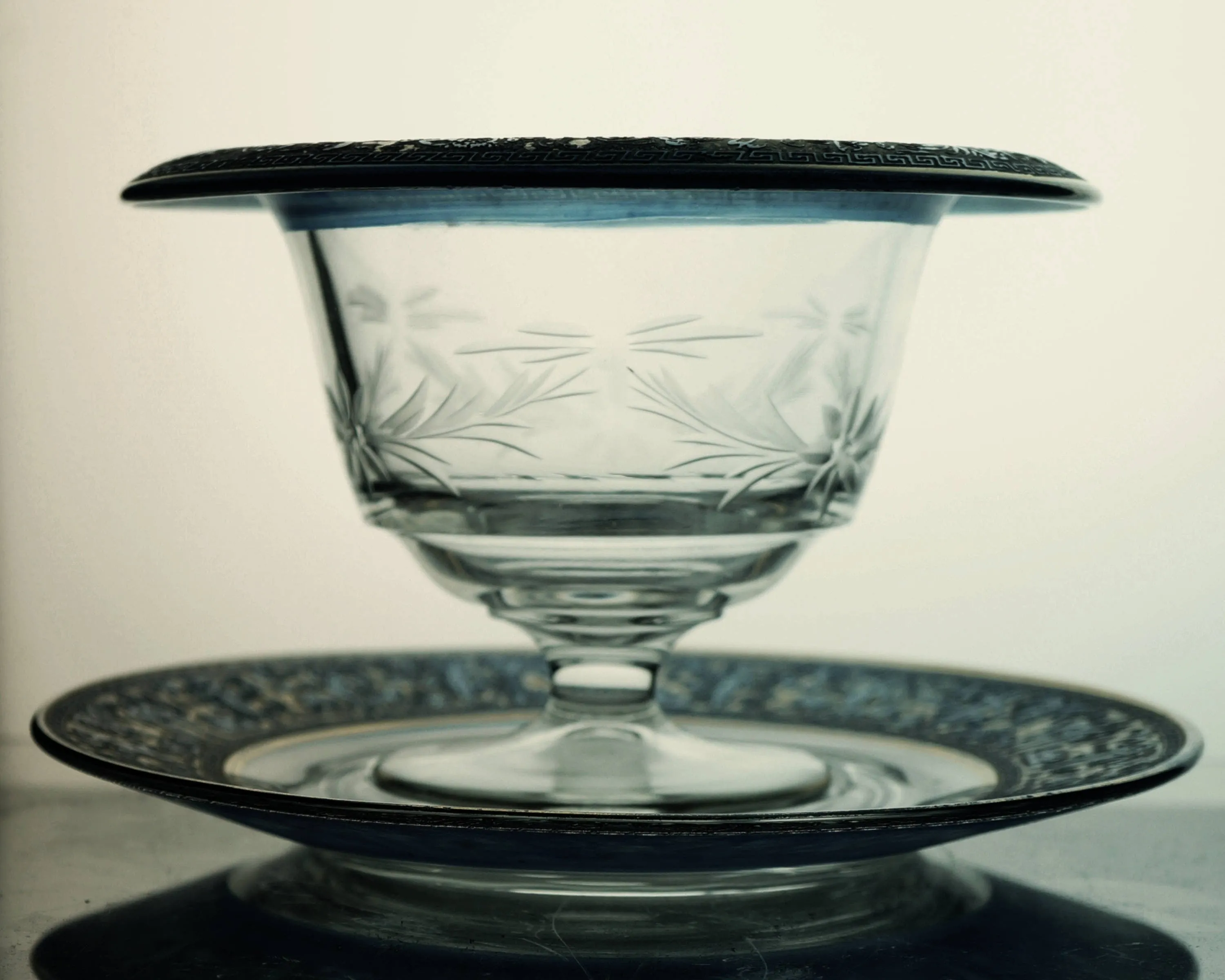 Vintage 1920s Oroplastic Etched Glass Mayonnaise Bowl Greek Nude Figures Moser Walther