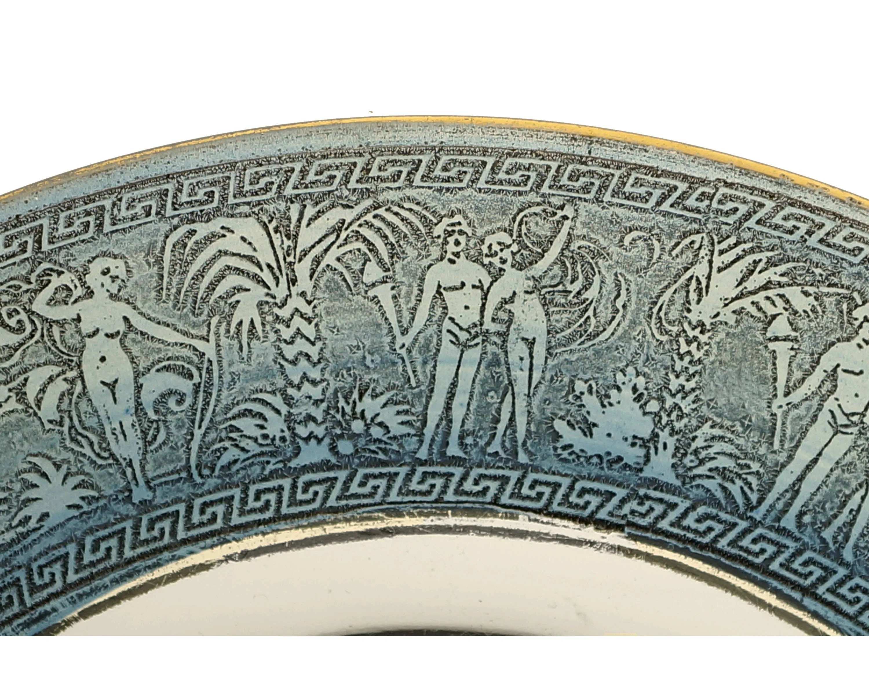 Vintage 1920s Oroplastic Etched Glass Mayonnaise Bowl Greek Nude Figures Moser Walther