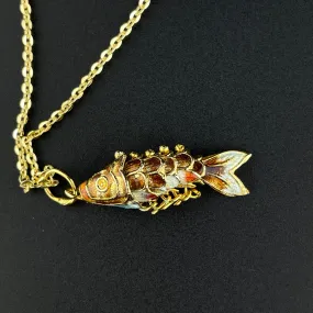 Vintage Gold Vermeil Enamel Koi Articulated Fish Pendant Necklace