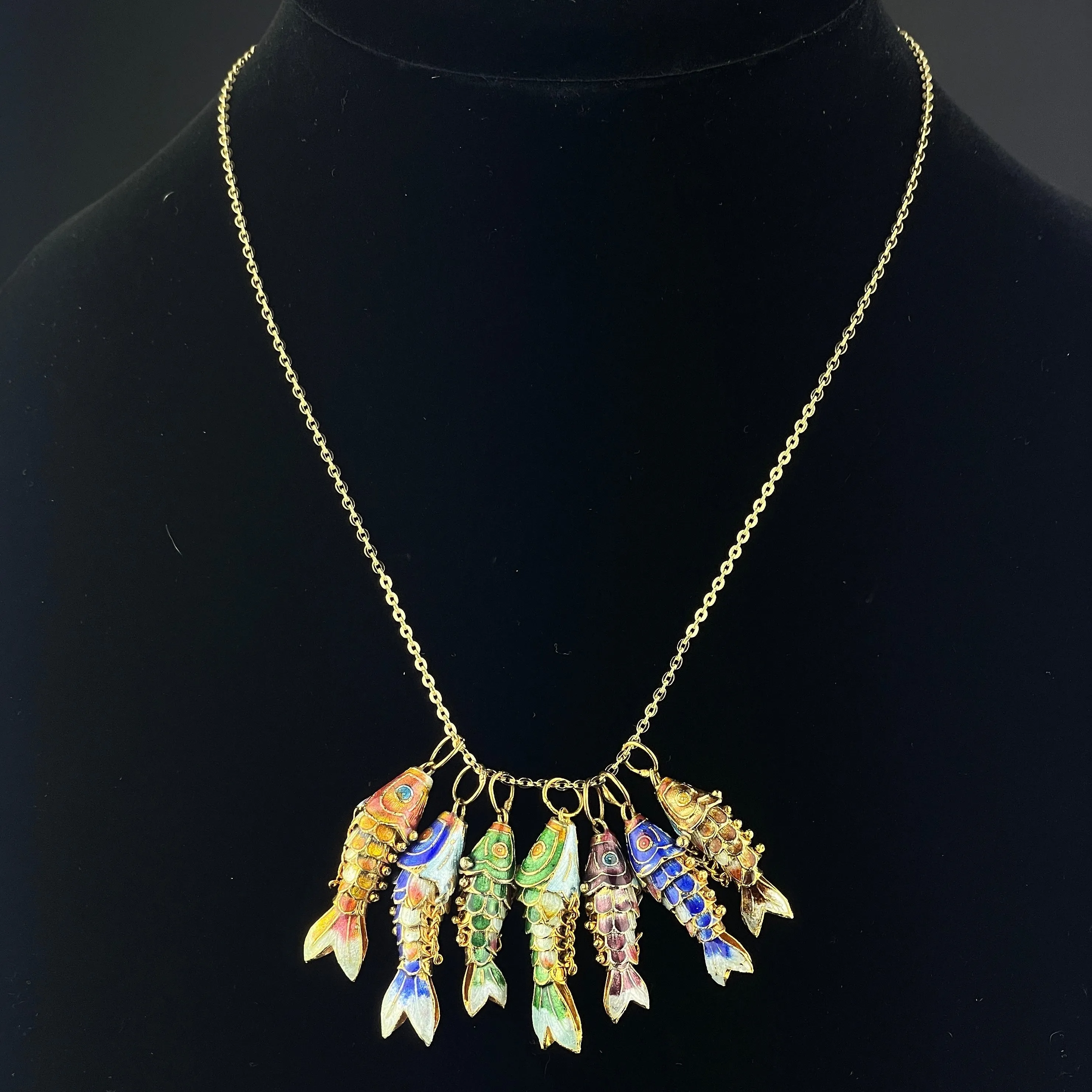 Vintage Gold Vermeil Enamel Koi Articulated Fish Pendant Necklace