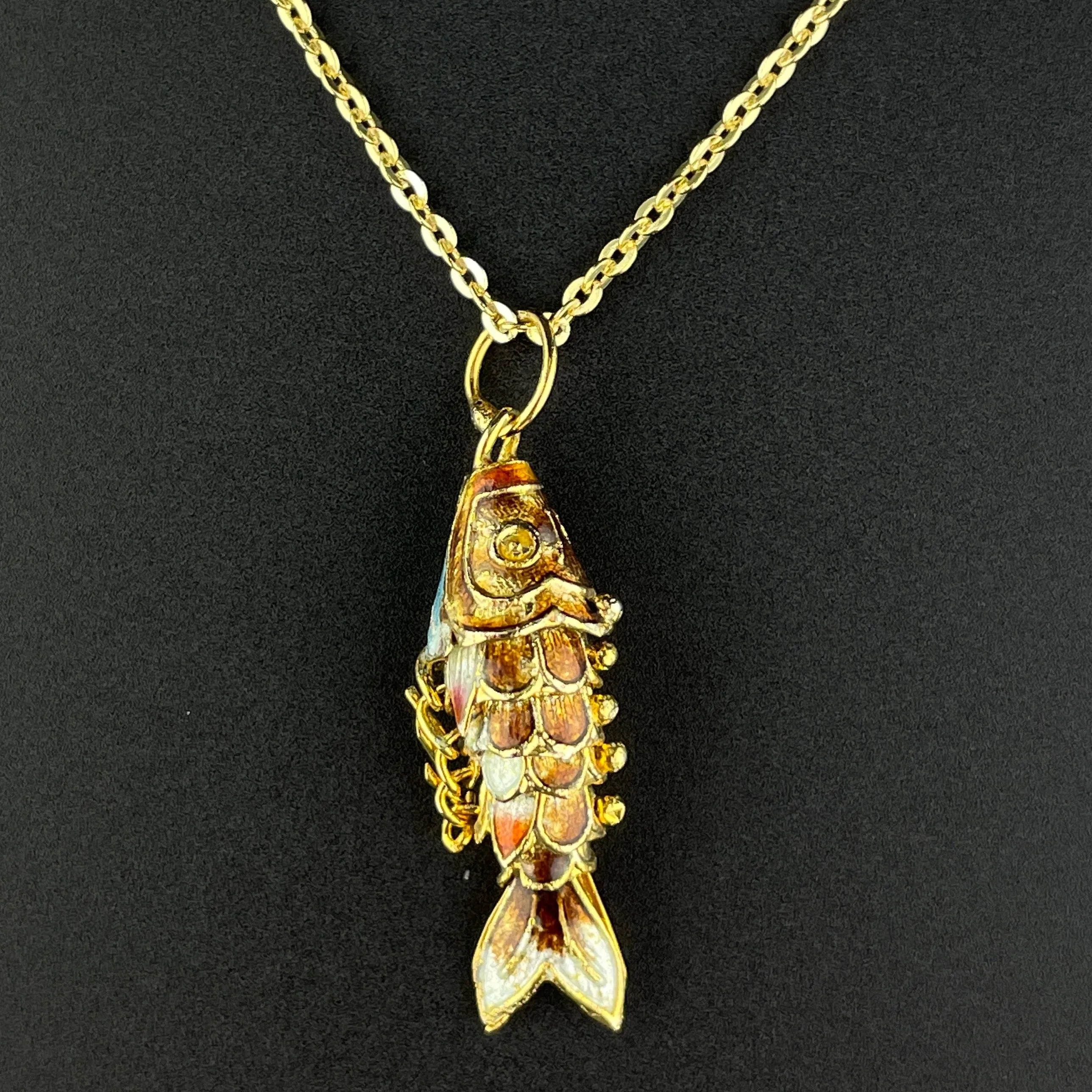Vintage Gold Vermeil Enamel Koi Articulated Fish Pendant Necklace