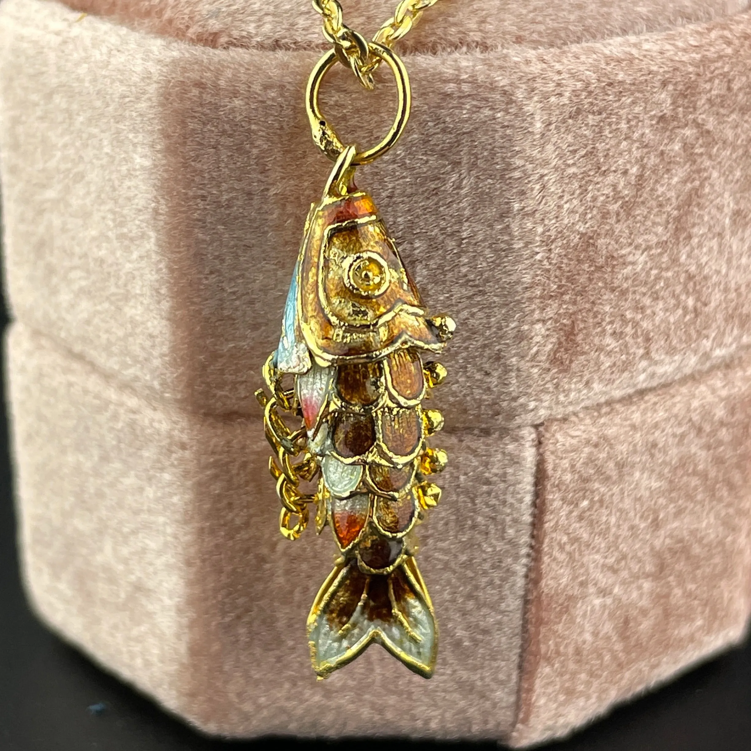 Vintage Gold Vermeil Enamel Koi Articulated Fish Pendant Necklace