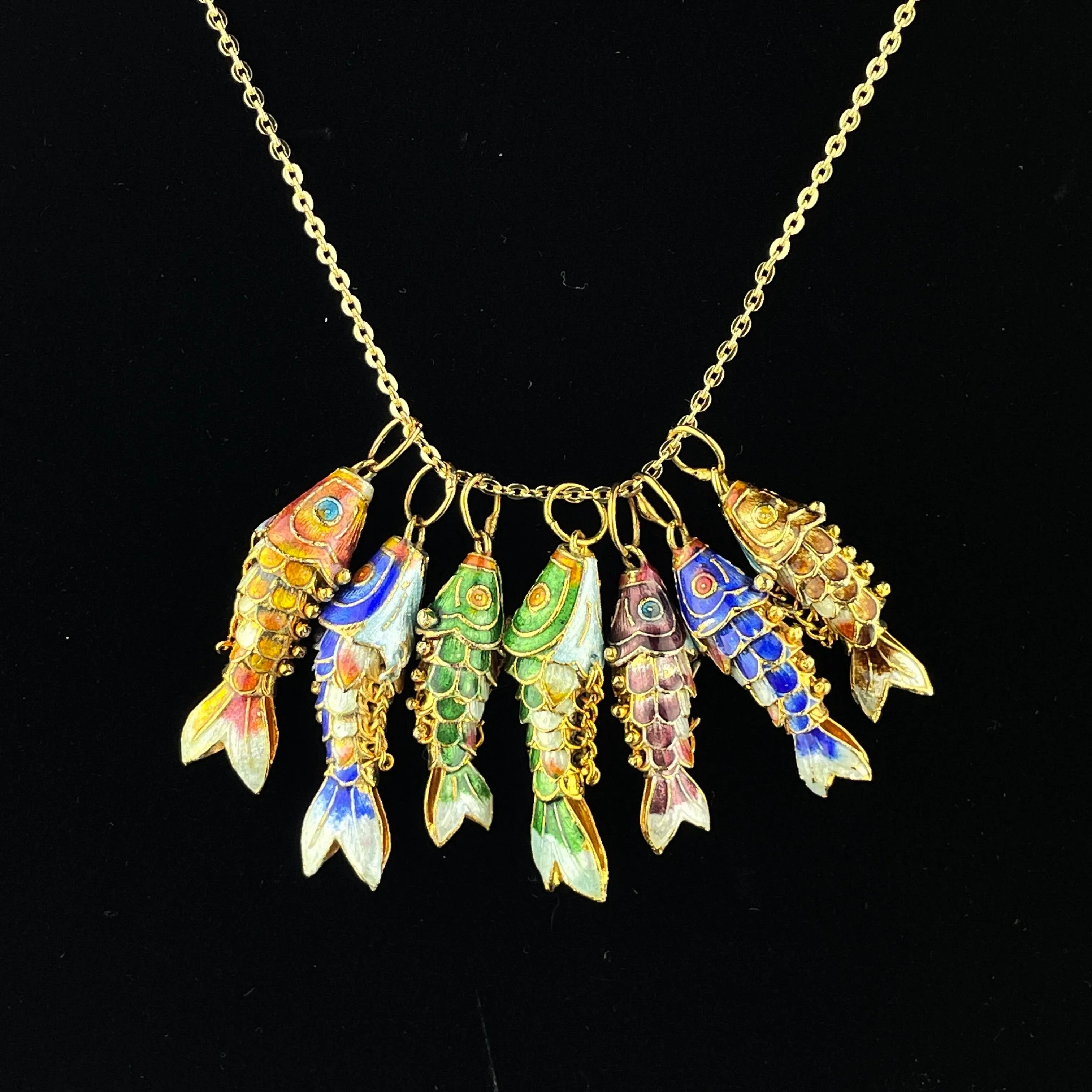 Vintage Gold Vermeil Enamel Koi Articulated Fish Pendant Necklace