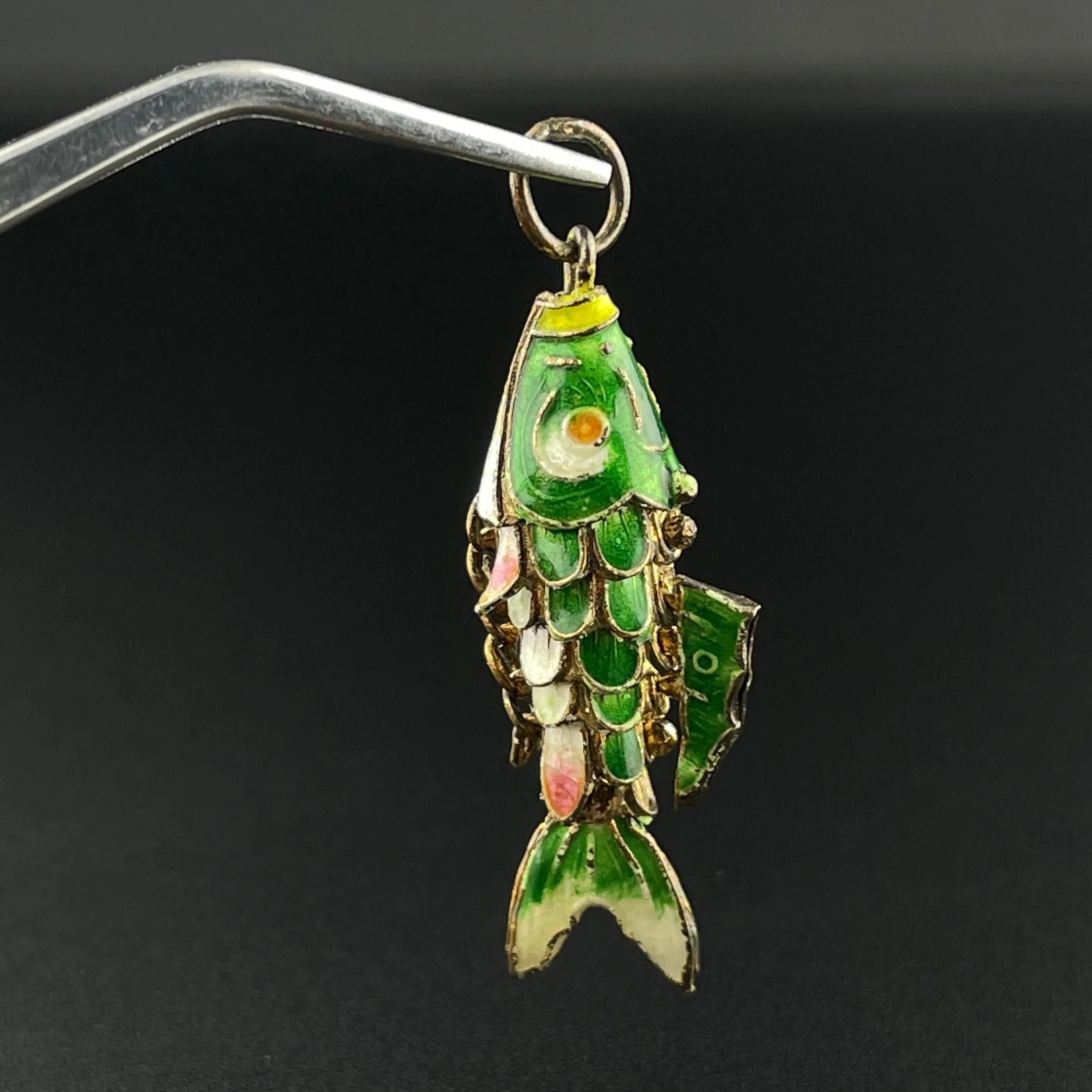 Vintage Gold Vermeil Green Enamel Articulated Koi Fish Pendant