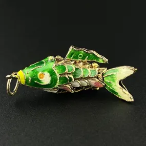 Vintage Gold Vermeil Green Enamel Articulated Koi Fish Pendant