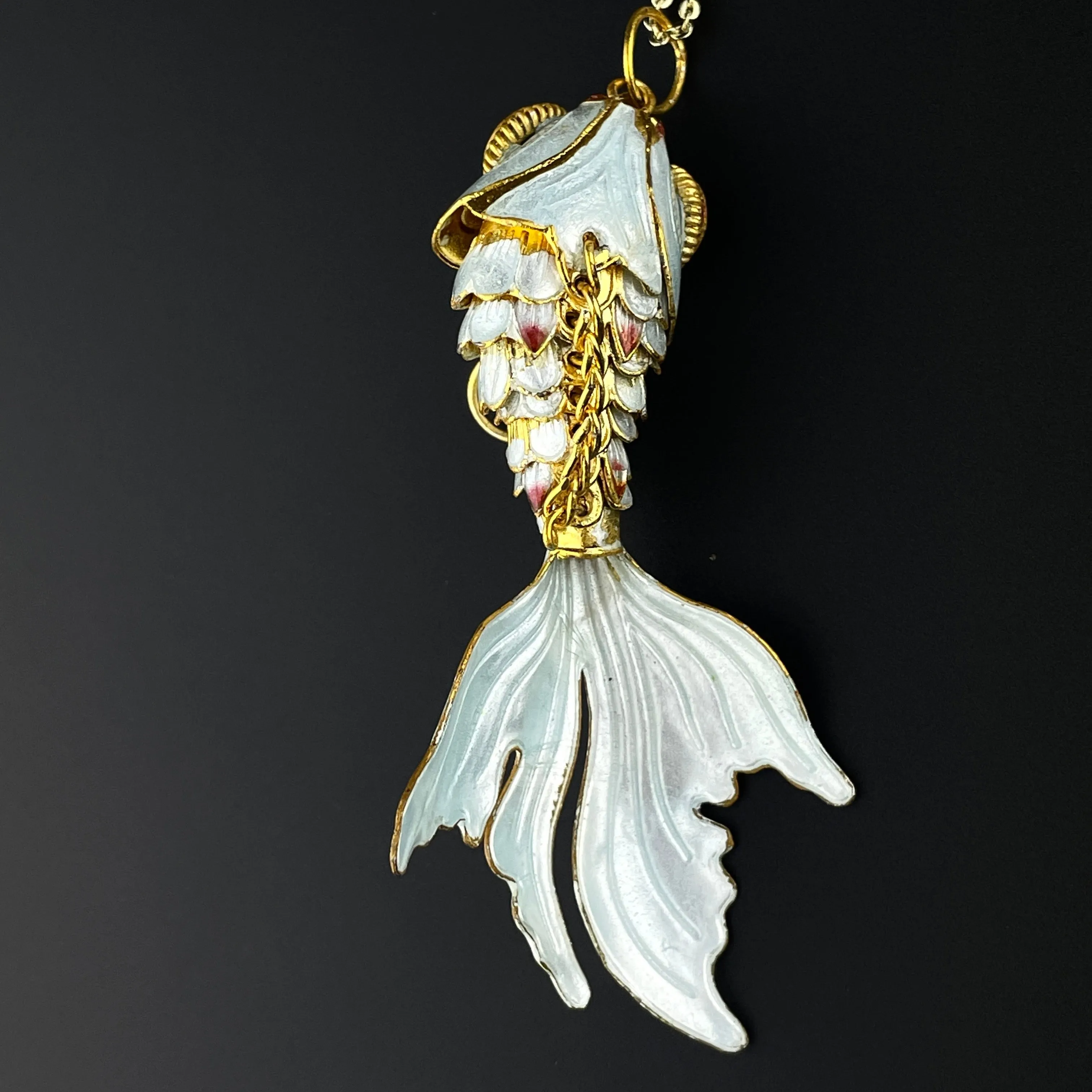 Vintage Gold Vermeil White Enamel Articulated Koi Fish