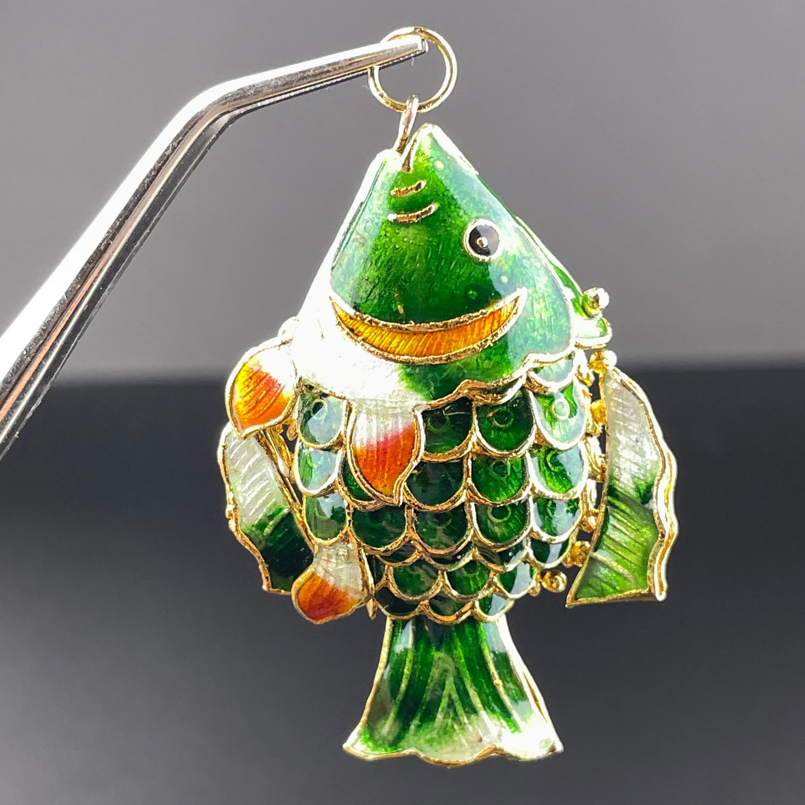 Vintage Sterling Silver Gold Gilt Enamel Sun Fish Pendant Necklace