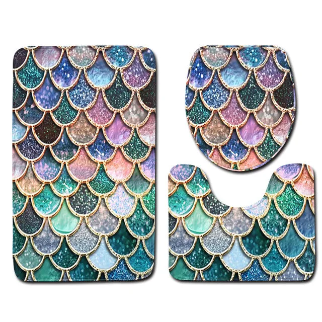 Zeegle 3pcs Bath Mats Set Anti-slip Bathroom Floor Mats Toilet Rug Lid Cover Absorbent Bathroom  Home Decor Carpets Set